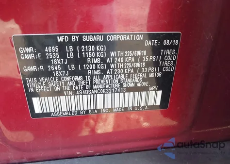 2019 Subaru Outback 2.5I Limited z USA, uszkodzony, nr VIN 4S4BSANC0K3217413